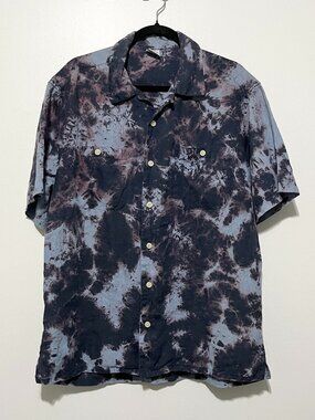 Mens Linen Button Shirt M Tie Dye Grunge Skater Indie Sleaze Surf Summer Beach